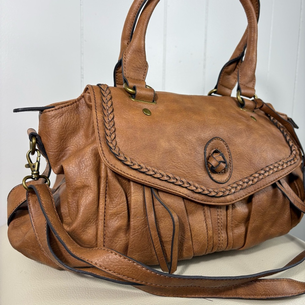 Jessica Simpson Brown Faux Leather Bohemian Boho Hobo Bag Purse Long Strap - Picture 2 of 7